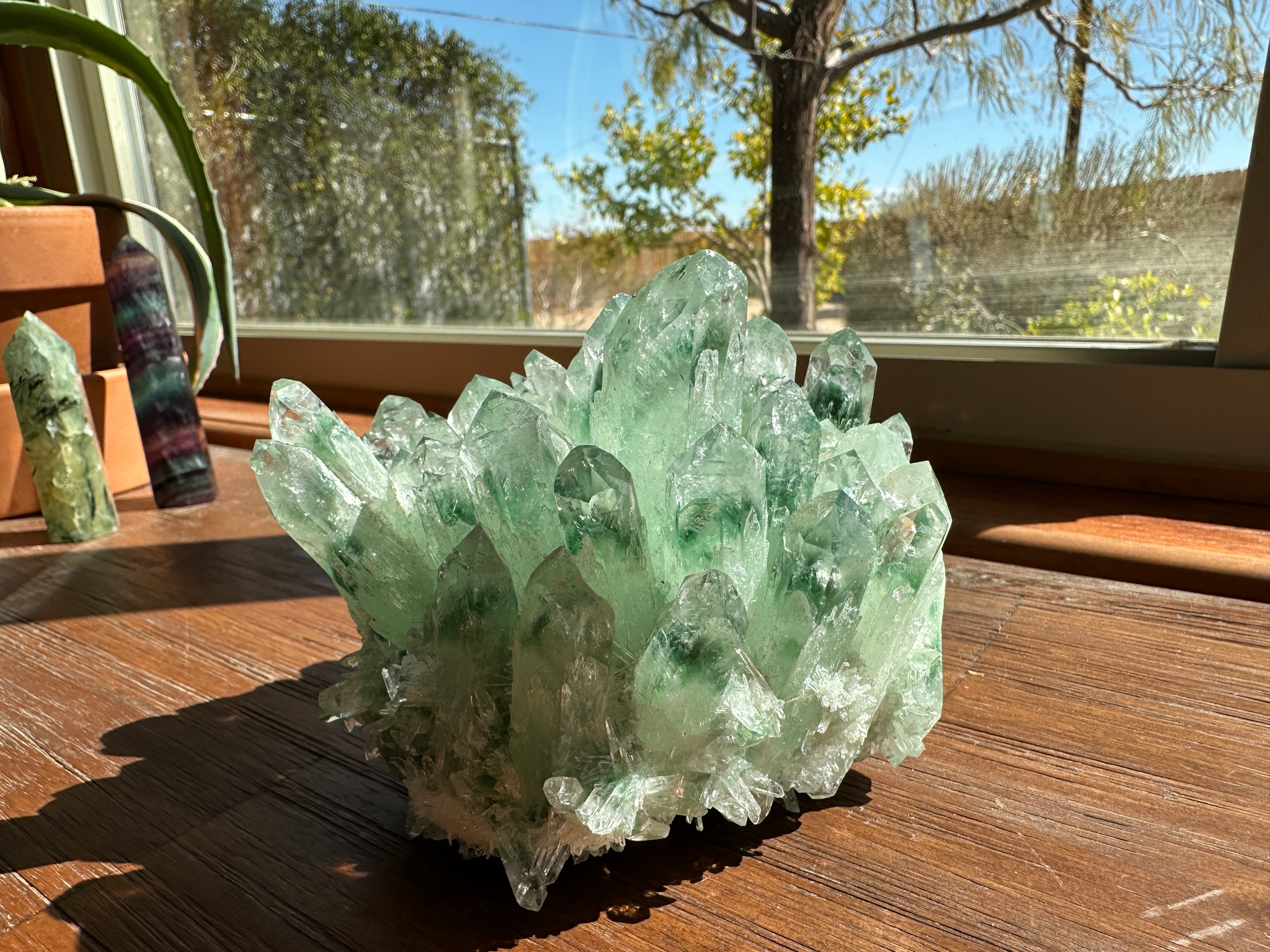 Green Phantom Quartz Cluster