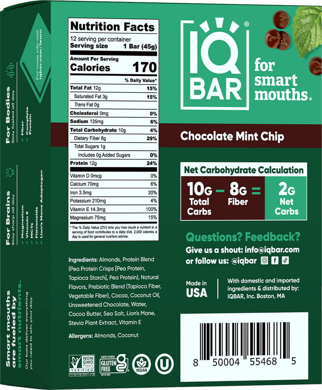 IQBAR Chocolate Mint Chip | Brain + Body Keto Protein Bars
