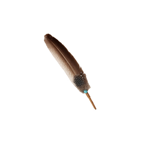 100% Real Turkey Smudge Feather w/ Turquoise Bead (10-12 in)